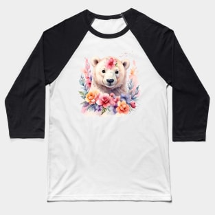 A polar bear decorated with beautiful watercolor flowers Baseball T-Shirt